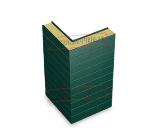 Горизонтальная угловая сэндвич-панель из пенополиизоцианурата, ширина 1000мм, толщина 10мм, 0.5/0.5, RAL6005