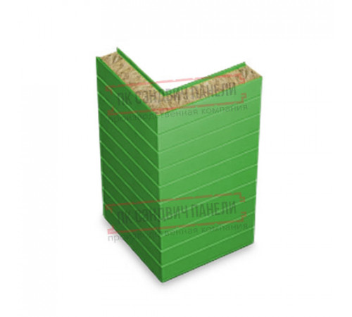 Горизонтальная угловая сэндвич-панель из минеральной ваты, ширина 1200мм, толщина 20мм, 0.5/0.5, RAL6018