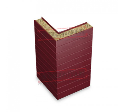 Горизонтальная угловая сэндвич-панель из минеральной ваты, ширина 1000мм, толщина 20мм, 0.5/0.5, RAL3005