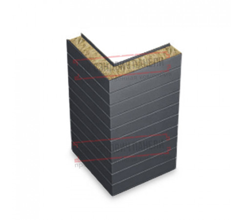 Горизонтальная угловая сэндвич-панель из минеральной ваты, ширина 1200мм, толщина 40мм, 0.5/0.5, RAL7024