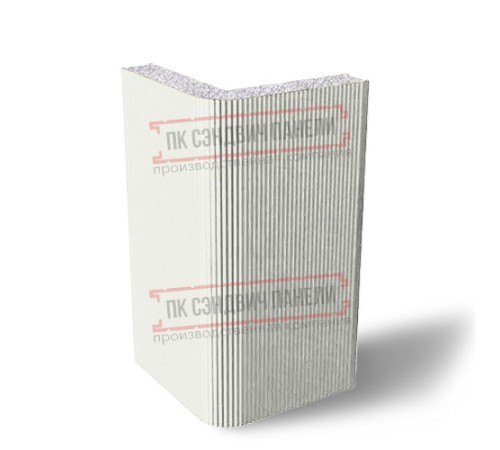 Угловая сэндвич-панель вертикальная из пенополистирола, 0.5/0.5, ширина 1000 мм, толщина 100 мм, RAL9003 Угловая сэндвич-панель вертикальная из пенополистирола, 0.5/0.5, ширина 1000 мм, толщина 100 мм, RAL9003
