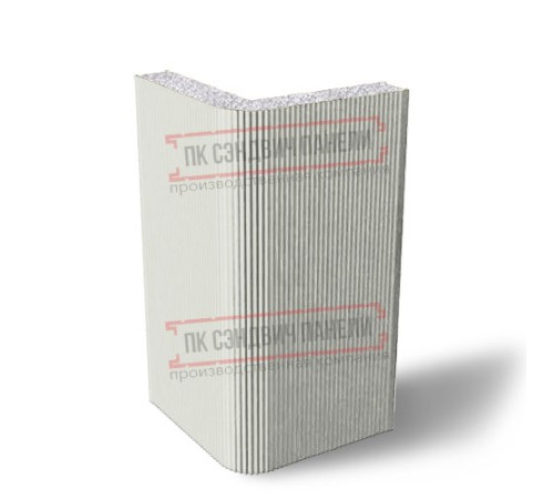 Угловая сэндвич-панель вертикальная из пенополистирола, 0.5/0.5, ширина 1000 мм, толщина 100 мм, RAL9002 Угловая сэндвич-панель вертикальная из пенополистирола, 0.5/0.5, ширина 1000 мм, толщина 100 мм, RAL9002