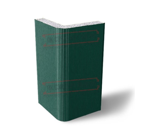 Угловая сэндвич-панель вертикальная из пенополистирола, 0.5/0.5, ширина 1000 мм, толщина 120 мм, RAL6005 Угловая сэндвич-панель вертикальная из пенополистирола, 0.5/0.5, ширина 1000 мм, толщина 120 мм, RAL6005