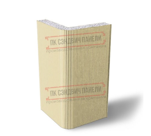 Угловая сэндвич-панель вертикальная из пенополистирола, 0.5/0.5, ширина 1000 мм, толщина 120 мм, RAL1014 Угловая сэндвич-панель вертикальная из пенополистирола, 0.5/0.5, ширина 1000 мм, толщина 120 мм, RAL1014