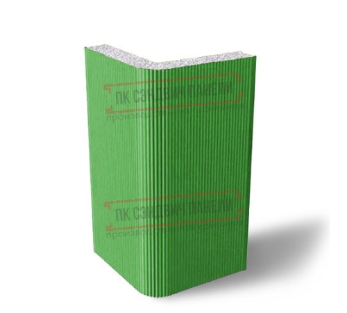 Угловая сэндвич-панель вертикальная из пенополистирола, 0.5/0.5, ширина 1000 мм, толщина 100 мм, RAL6018 Угловая сэндвич-панель вертикальная из пенополистирола, 0.5/0.5, ширина 1000 мм, толщина 100 мм, RAL6018
