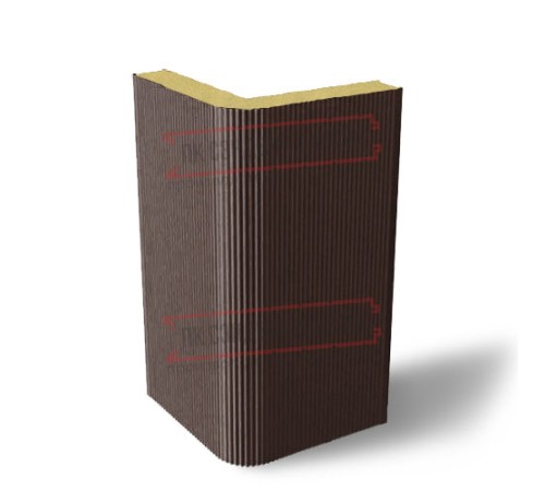 Угловая сэндвич-панель вертикальная из пенополиуретана, 0.5/0.5, ширина 1000 мм, толщина 40 мм, RAL8017