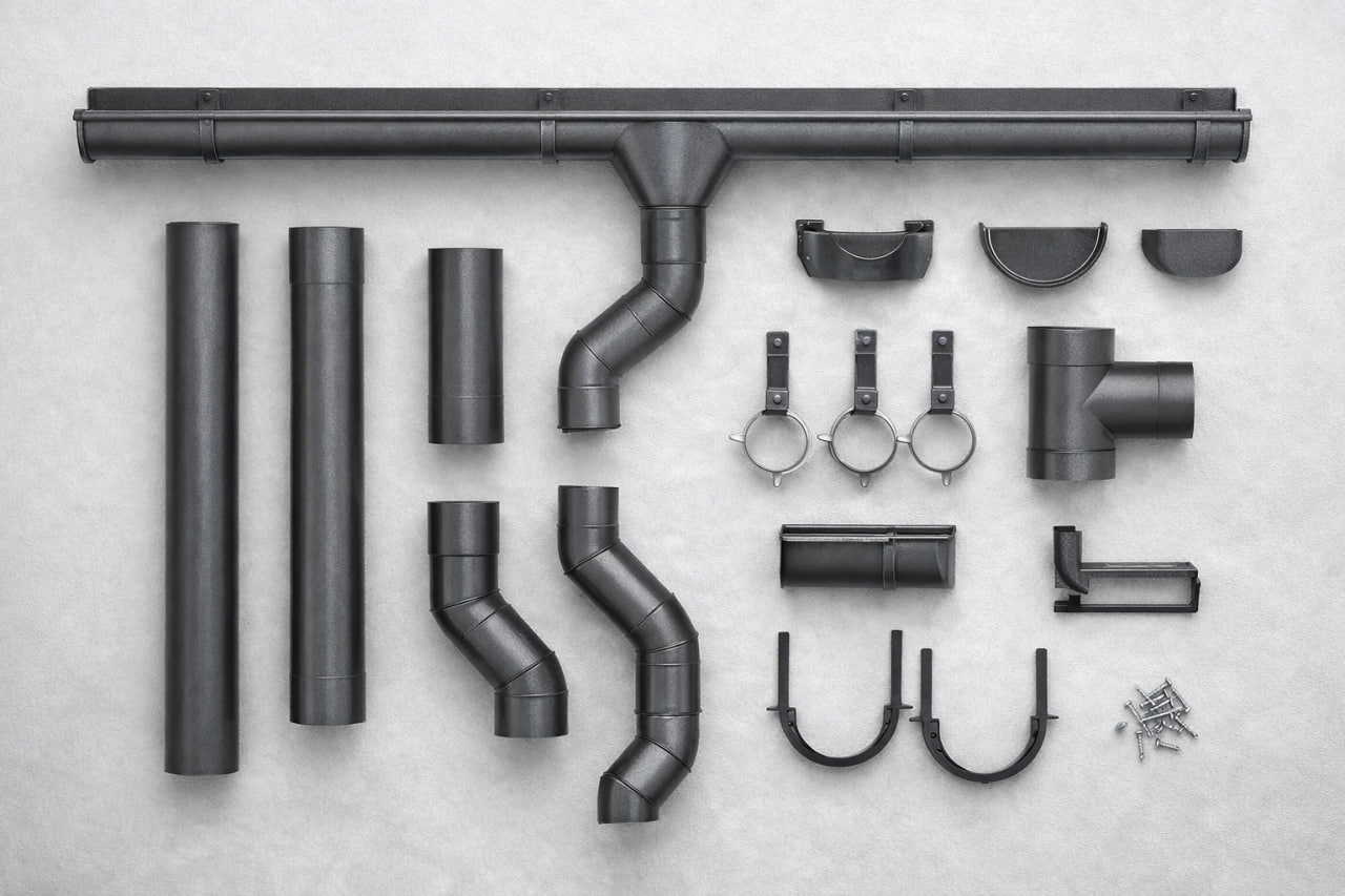 Металлический водосток на объекте